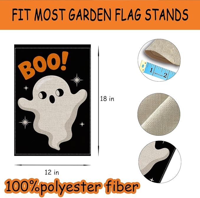 HTBIG Halloween Ghost Decor Garden Flag, Boo Ghost Halloween Garden Flag, Yard Flags for Outside 12x18 inch, Outside Yard for Home Decorations