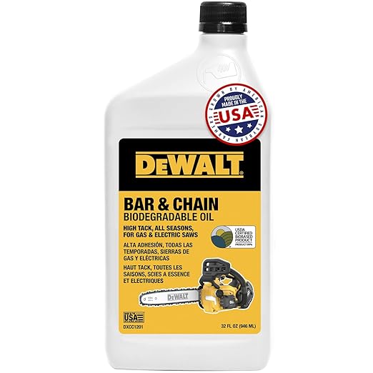DEWALT – Biodegradable Bar & Chain Oil – Green, Eco-Friendly, Non-Toxic Professional Bar & Chainsaw Lubricant – Ultraclean All-Season Oil for Gas, Electric Saw, and Pole Saw, 32 oz