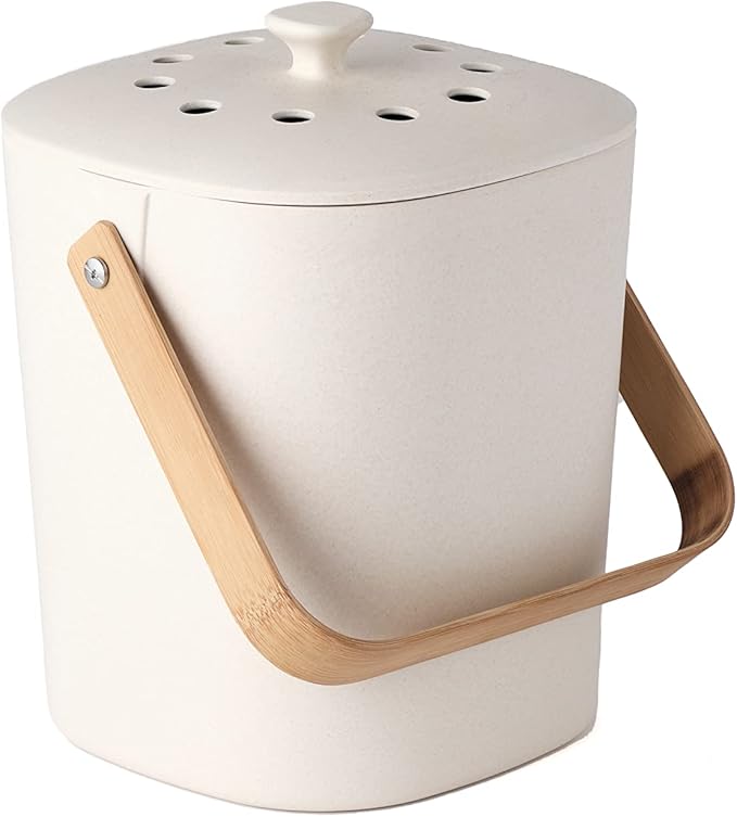 Bamboozle Countertop Compost Bin Kitchen | 1 Gallon | Odorless Composting Bin with Filters | Indoor Compost Bin with Lid | Plant Based Kitchen Composter for Food Scraps & Waste Recycling | Natural