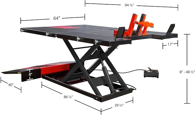 Black Widow Air Over Hydraulic UTV ATV Lift Table 2,500 lb. Maximum Capacity 64" Wide with Side Extensions