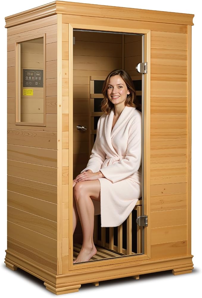 Indoor Infrared Sauna Room, Premium Canadian Hemlock Wood, Built-in Speakers, Tea Tray, Easy Setup, Quick Heating, Perfect Home Sauna, 35 * 27 * 61 Inch