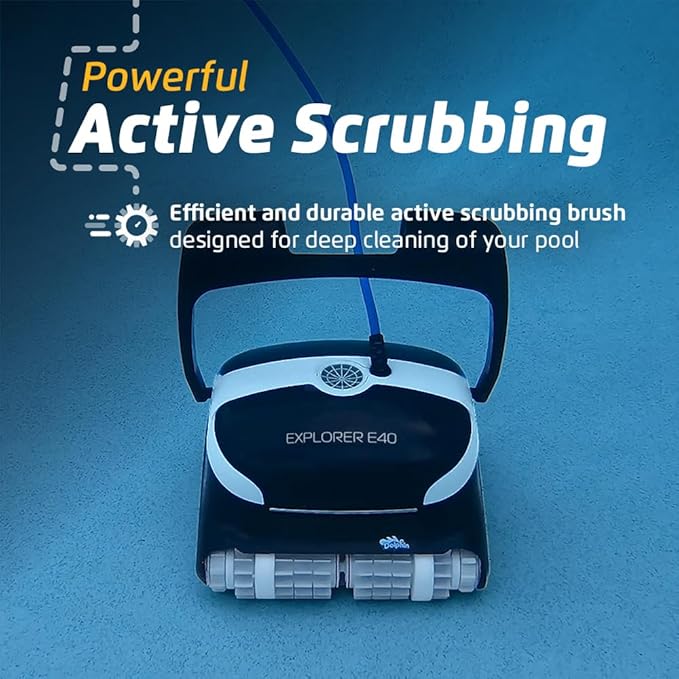 Dolphin Explorer E40 Automatic Robotic Pool Vacuum Cleaner with Wi-Fi, Wall Climbing Capability, Waterline Scrubber Brush, Ideal for Inground Pools up to 50 FT in Length