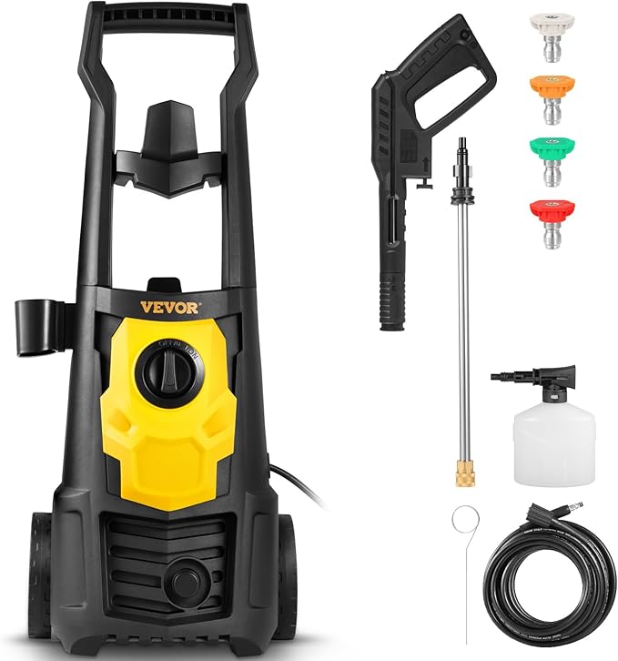 VEVOR Electric Pressure Washer, 2000 PSI, Max. 1.76 GPM Power Washer w/ 30 ft Hose, 5 Quick Connect Nozzles, Foam Cannon, Portable to Clean Patios, Cars, Fences, Driveways, ETL Listed