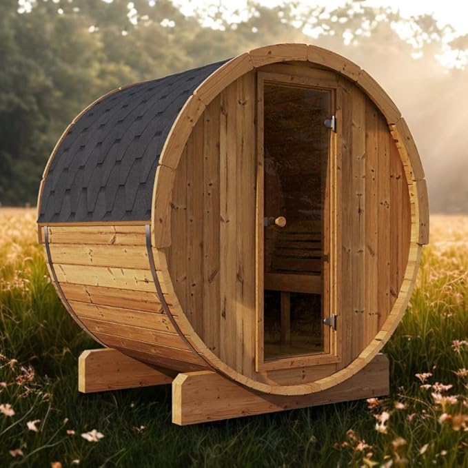 Sauna Barrel, Ergo-Series Backyard Sauna Barrel (Sauna Heater & Sauna Stones Included) (Model E6W)
