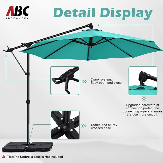 ABCCANOPY 10FT Cantilever Umbrella Offset Hanging Patio Umbrella with Base Stand Rotate and Tilt(Turquoise)