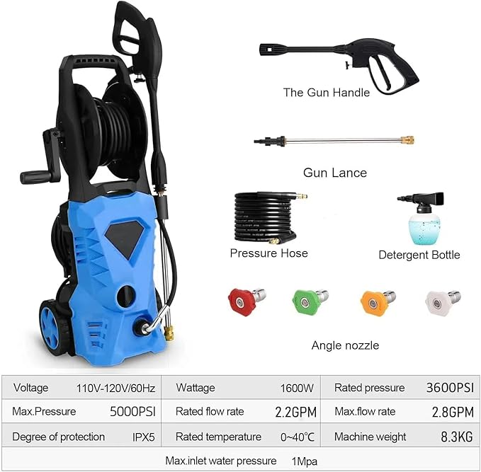 5000PSI Electric Pressure Washer 2025 2.8GPM High Power Washer with 4 Pressure Nozzle and Soap Bottle for Home, Car Washing, Fence Cleaning, Patio (Blue)
