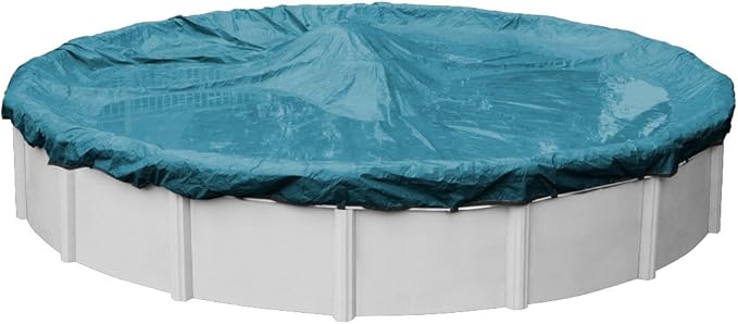 Robelle 24 ft Extra Heavy Duty Blue Winter Pool Cover for Above Ground Pools, 4 ft Overlap (28 ft Cover Size), Solid 10 x 10 Scrim, 2.91 oz/yd2, 12-Year Warranty, Style: 5824-4ROB
