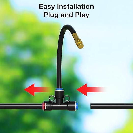Mixc 50Ft 1/4" Drip Irrigation System,Garden Irrigation Kit with 12pcs Adjustable Copper Nozzles,Automatic Watering System for Outdoor,Raised Bed,Potted Plant,Lawn,Greenhouse Accessories for Yard