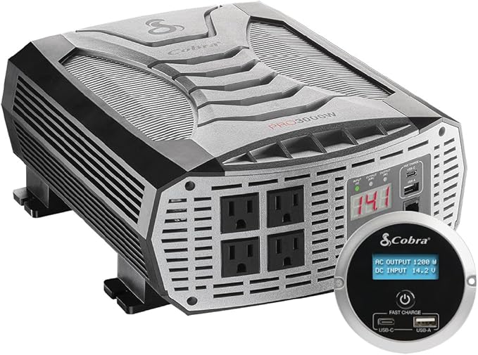 Cobra PRO 3000W Professional Grade Power Inverter, Portable – 3000-Watt Car Charger, 4 Grounded AC Outlets, 2 Fast Charge USB Ports and Remote Controller (CPIALCDG1) Included