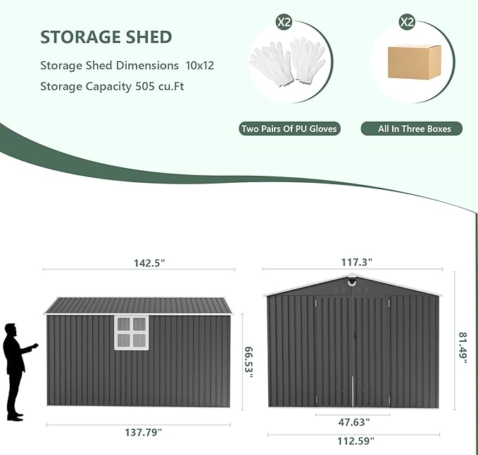 10x12 FT Outdoor Storage Shed, Metal Shed with 1 Window & Lockable Door, Large Heavy Duty Tool Sheds, Outside Waterproof Storage Building