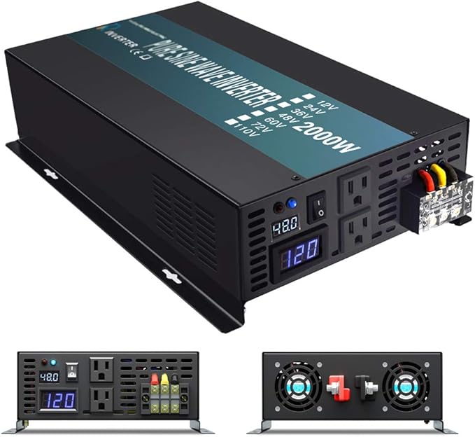 WZRELB Pure Sine Wave 2000 Watt (4000W Surge) 48V Power Inverter DC to 120 AC 60Hz,Off-Grid Solar Back Up Power