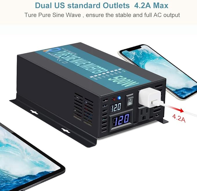 Reliable RBP-500S-LED 500w Pure Sine Wave Solar Power Inverter 12v 120v 60hz(Black)