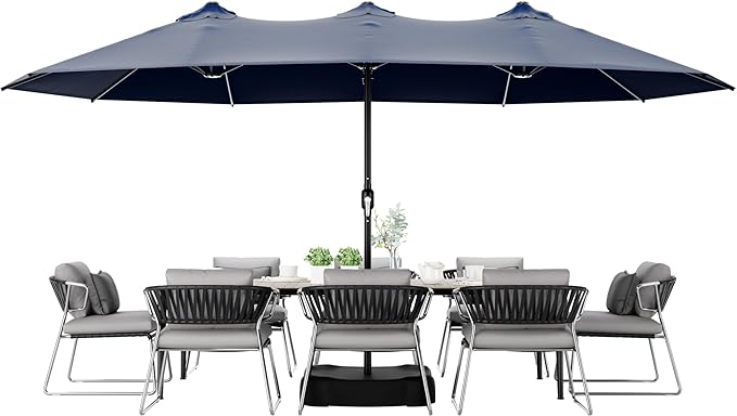 Joyside 15FT Large Patio Umbrella with Base Included, Outdoor Double Sided Umbrella, Rectangle Umbrella with Crank Handle, 12 Sturdy Ribs for Deck, Porch and Pool
