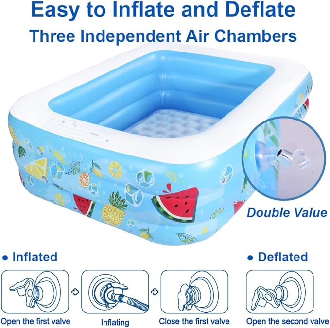 Kiddie Pool, 72"×58"×22" Inflatable Pool with Inflatable Soft Floor, Cool Summer Swimming Pool for Kids and Family, Blow Up Pool for Backyard, Garden, Indoor, or Outdoor