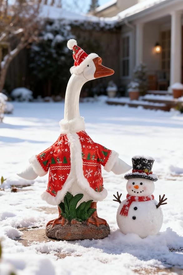 Christmas Porch Goose Outfit - 23" Goose Costume Festive Outfit for Cement Plastic Porch Goose Statue – Funny Outdoor Christmas Decor,Lawn Yard Decor,Patio & Garden Party