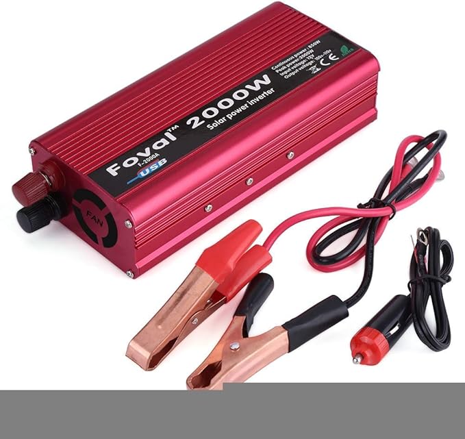 Power Inverters, 2000W DC 12V to 110V Car Converter with 2 AC Outlets & USB Ports for Household Appliance