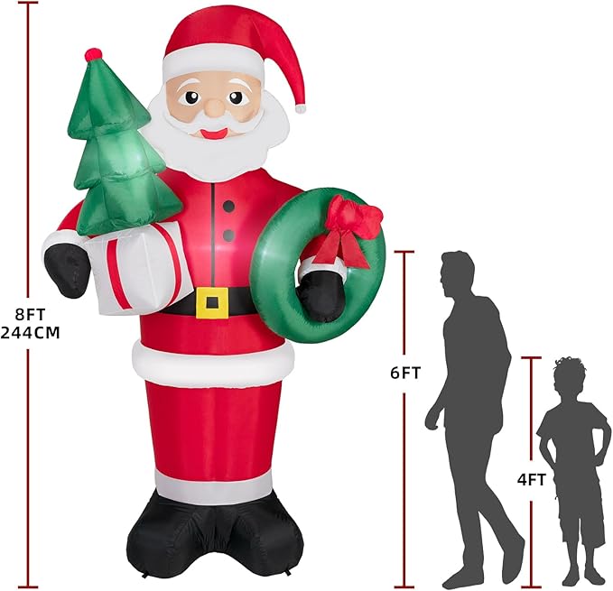 8FT Christmas Inflatables Santa Claus with Christmas Tree,Inflatables Decorations Outdoor/Indoor,Christmas Blow Up Santa Claus Yard Decorations Built-in LED Lights,for Yard/Lawn/Garden.