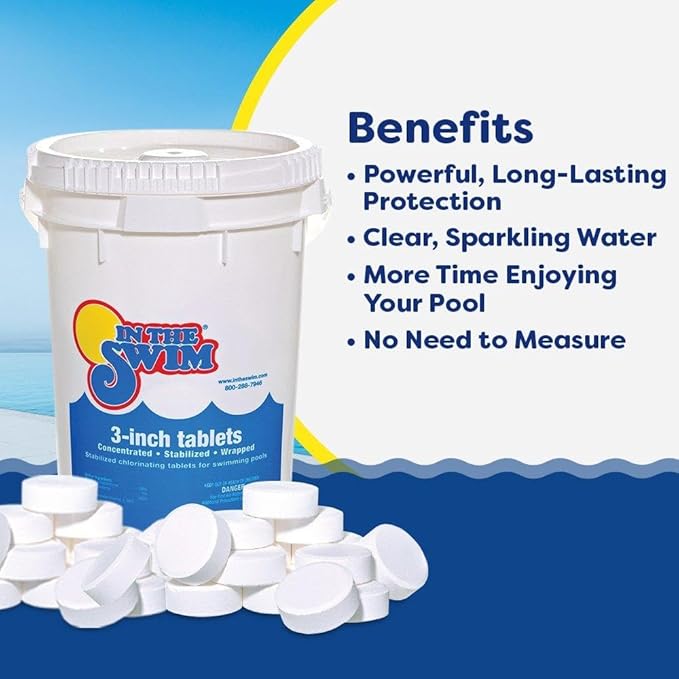 In The Swim Deluxe Chemical Value Kit and Chlorine Bundle - Pre-Measured Kit for Seasonal Maintenance - 25lb Bucket 3-Inch Chlorine Tablets - Inground and Above Ground Pools Up to 15K Gallons
