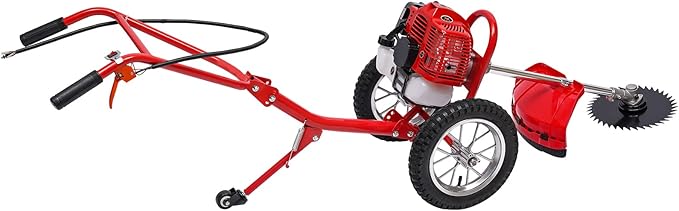 Walk Behind String Trimmer, 1.8KW Hand-Pull 2 Stroke Air-Cooled Single-Cylinder Lawn Mower Gas Powered 49CC 57.1X17.2X27.6 Inch Walk Behind Weed Trimmer for Lawn Garden