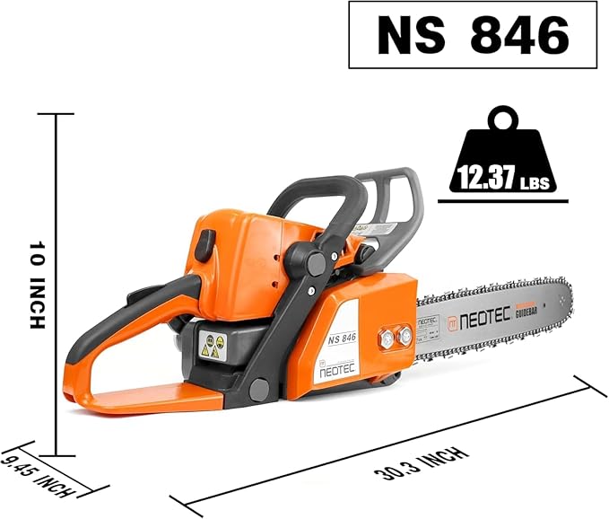 NEOTEC 45.4cc Gas Chainsaw, NS846 Powerhead with 16 Inch Guide Bar and Chain, Power Chain Saw 3.0 HP 2,24KW, All Parts Compatible with MS250 MS230 MS210 025 023 025 Chainsaw gas
