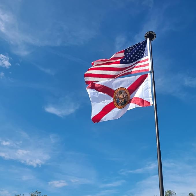 Florida State Flag 3x5 Embroidered Outdoor Double Sided- 3Ply Heavy Duty 300D Nylon(All Weather)- Big State Of Florida Flag 3x5-2 Brass Grommets & 4 Rows Stitched