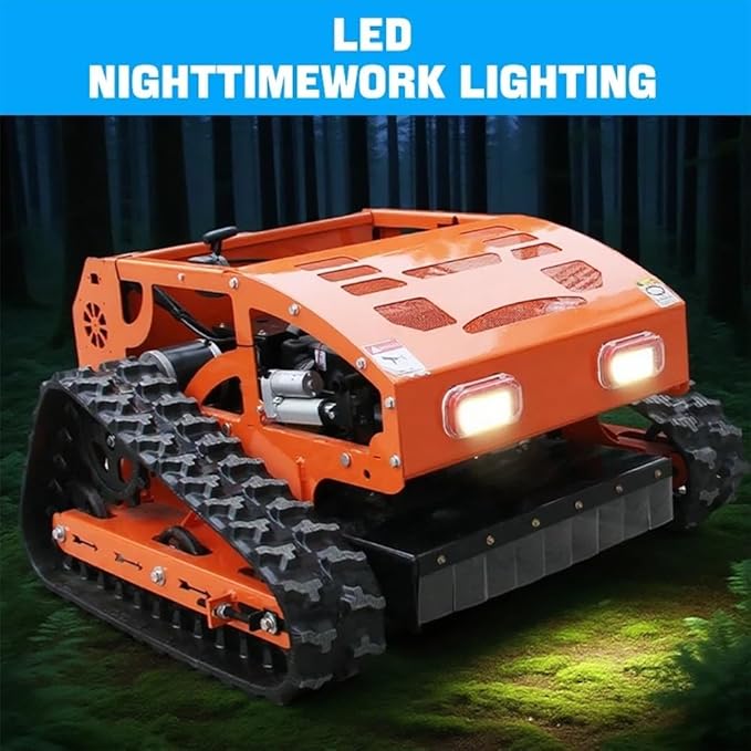 Gasoline Powered Remote Control Lawn Mowerwith Snow Plow, 9HP Crawler Mower with 600m Range for Steep Hills and Orchards (Orange)