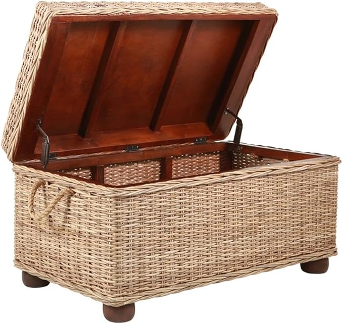Pemberly Row Modern 42" Kubu Wicker/Rattan Storage Trunk in Tan