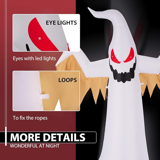 VIVOHOME 8FT Halloween Inflatable Yard Decor, Giant Red Ghost, Outdoor Blow Up with Built-in LED Light for Lawn, Garden, Party