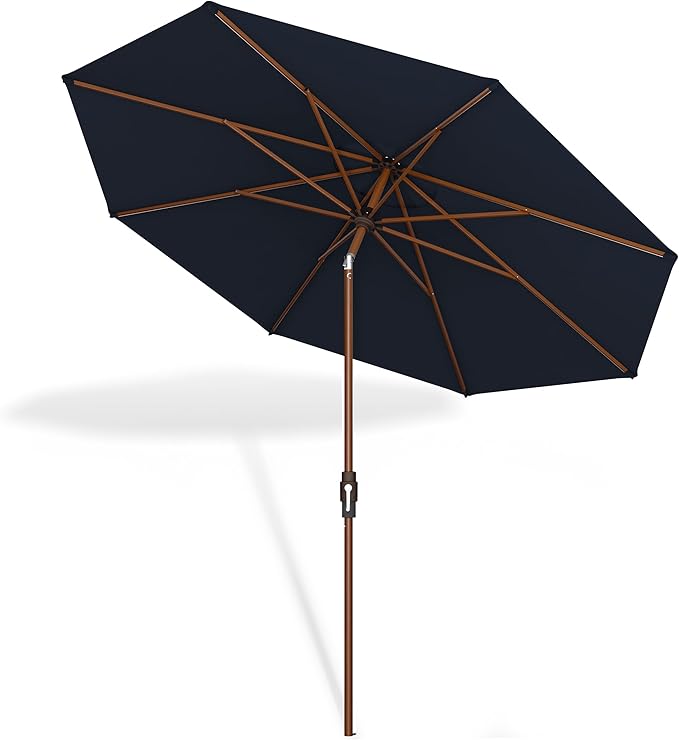 Midtown Umbrellas Sunbrella Umbrella Large Patio Umbrella 2-10 Feet in Canvas Navy Fabric Auto-Tilt Aluminum Frame Backyard Umbrella, Deck Umbrella, Garden Umbrella & Porch Umbrella - Wooden Pole
