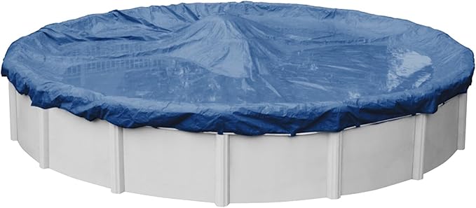 Robelle 33 ft Professional Blue Winter Pool Cover for Above Ground Pools, 4 ft Overlap (37 ft Cover Size), Solid 12 x 12 Scrim, 3.7 oz/yd2, 15-Year Warranty, Style: 2733-4