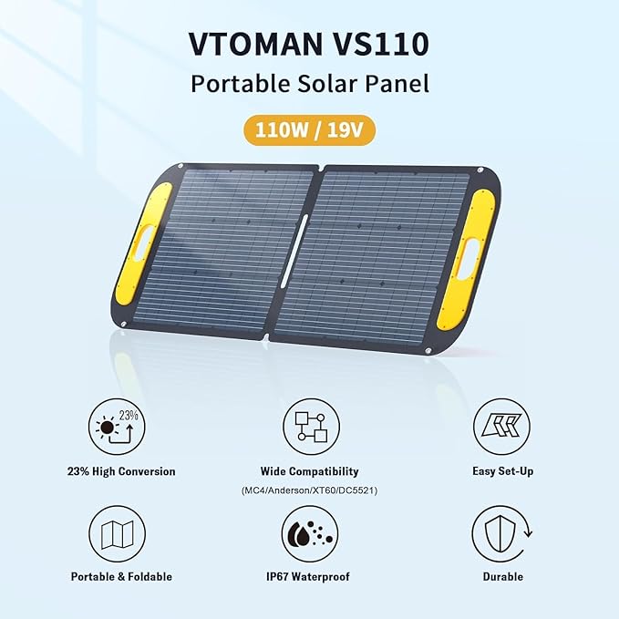VTOMAN 2376Wh Portable Power Station with Extra Battery & 110W Solar Panel - 1500W Up to 3000W Solar Power Generator for Home Backup, Off-grid, Road Trip, RV, Camping, Fishing, Emergencies