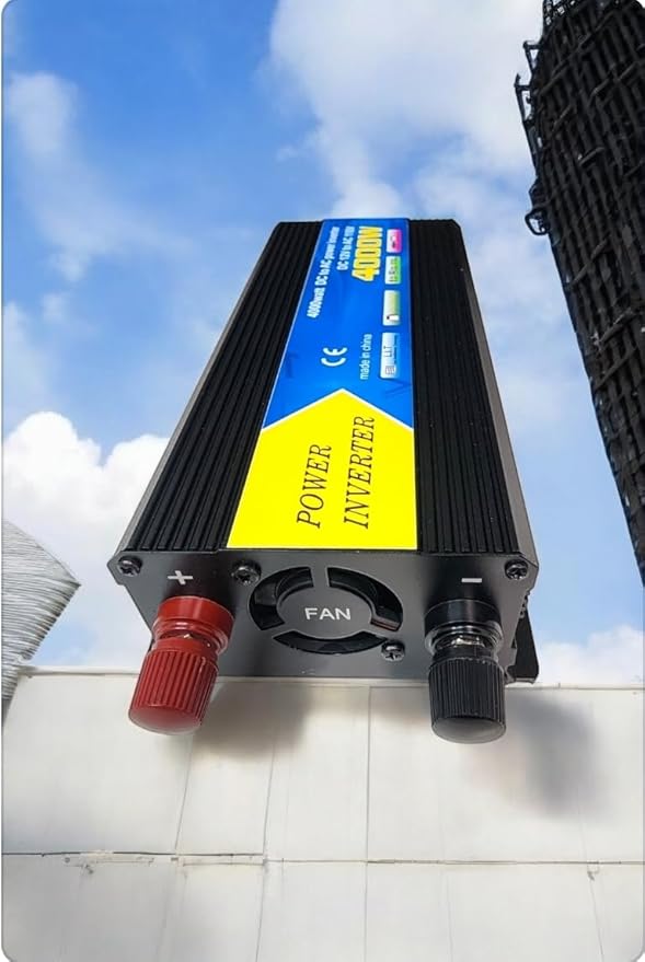 High-Power DC to AC Power Inverter – 12V to 110V/120V Converter with Dual USB Ports, Dual AC Outlets, Cigarette Lighter Adapter, Battery Cable for Cars, Trucks, RVs, Camping,Home Backup (Black, 4000W)