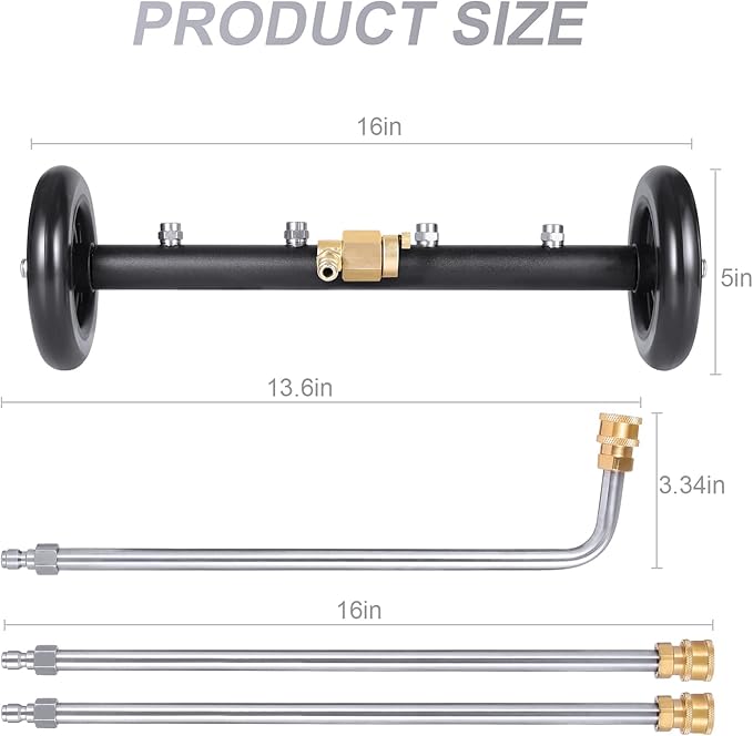 Dual-Function Undercarriage Cleaner,Surface Cleaner for Pressure Washer, 16 Inch, Underbody Car Washing Water Broom with 3 Pieces Extension Wand &Extra Wash Mitt, 1500 PSI-4000 PSI