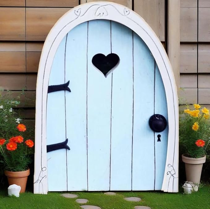 Whimsical Miniature Fairy Door - Handcrafted 3D Mini Woodland Portal Tree Accessory for DIY Garden Landscapes, Terrarium Decor & Collector's Fantasy Displays（Blue Streak ）