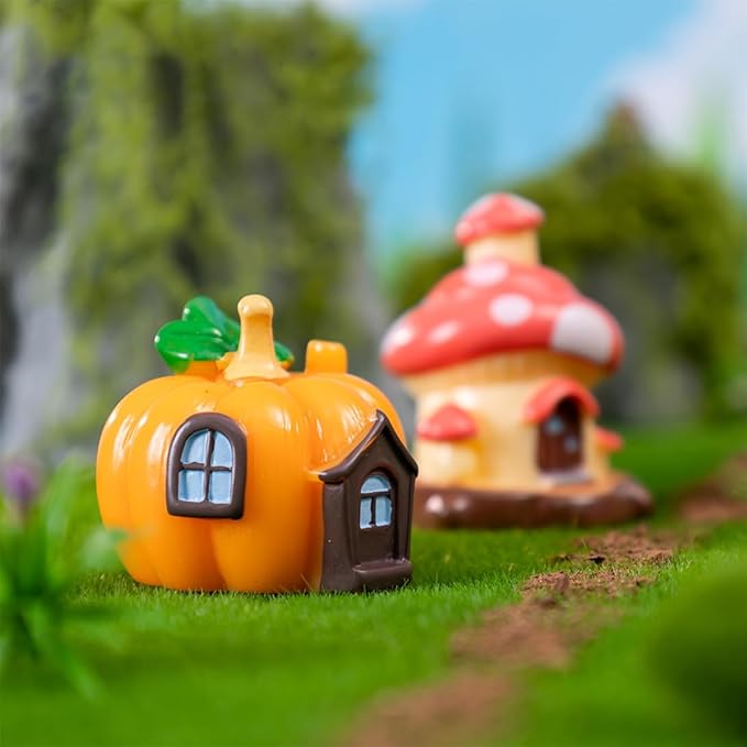 4 PCS Mini House Figurines, Miniature Village Hut Figurine, Fairy Garden Cottage Micro Landscape Ornaments Accessories for Bonsai, Succulent Planting, Flower Pots (4pcs)