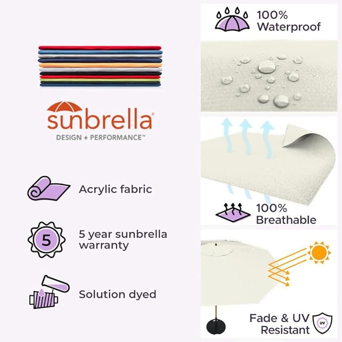 Midtown Umbrellas The Wooden 8 Feet Patio Umbrella With Sunbrella Canvas Natural Acrylic Fabric - Aluminum Frame Market Umbrella For Backyard, Deck, Garden, Pool - Wooden Pole