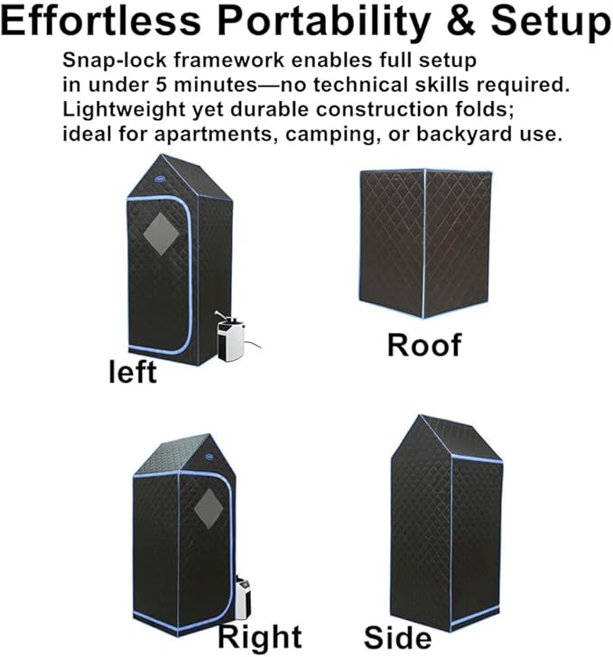 Portable Sauna Box for Home Spa Full Body, Personal Steam Sauna Tent Sauna Room with 3L 110V 1000W Steamer, 90 Minute Timer with Remote Control, 4 Temperature Levels, Folding Chair