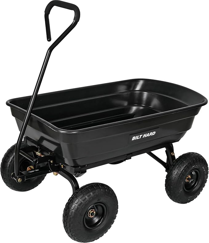 BILT HARD 600 lbs Poly Garden Dump Cart with 180° Rotating Handle, 4 Cu.Ft. Capacity Heavy Duty Wheelbarrow Garden Carts for Yard, Outdoor