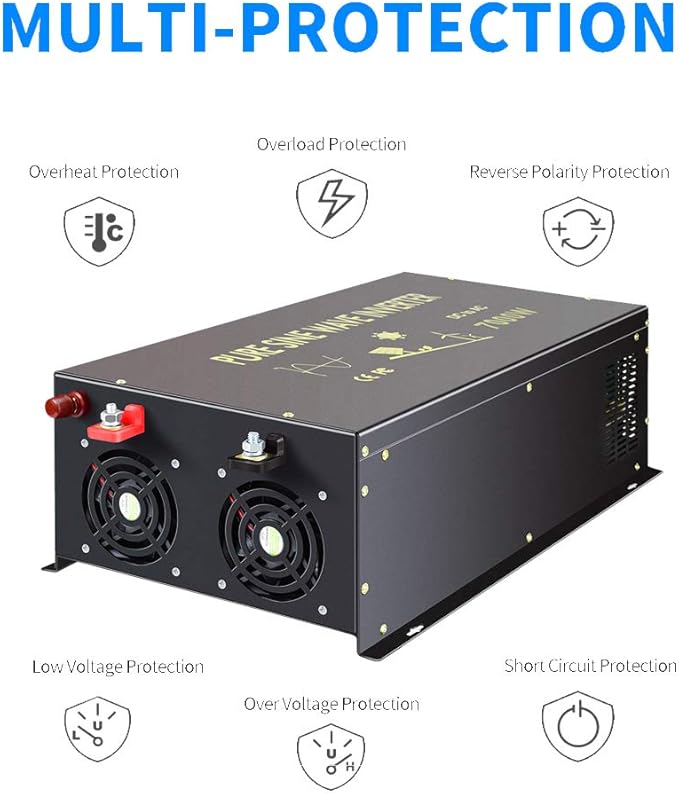 WZRELB 7000W 36V 110-120V Pure Sine Wave Power Inverter with 4 AC Outlets,Bipolar High-Frequency Inverter
