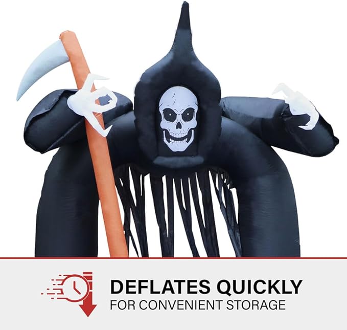 Haunted Hill Farm 10-Ft Tall Grim Reaper Arch Blow Up Inflatable Yard Decor with Lights and Music, Outdoor Halloween Inflatable Decorations for Lawn and Yard, Giant Spooky Outdoor Inflatables