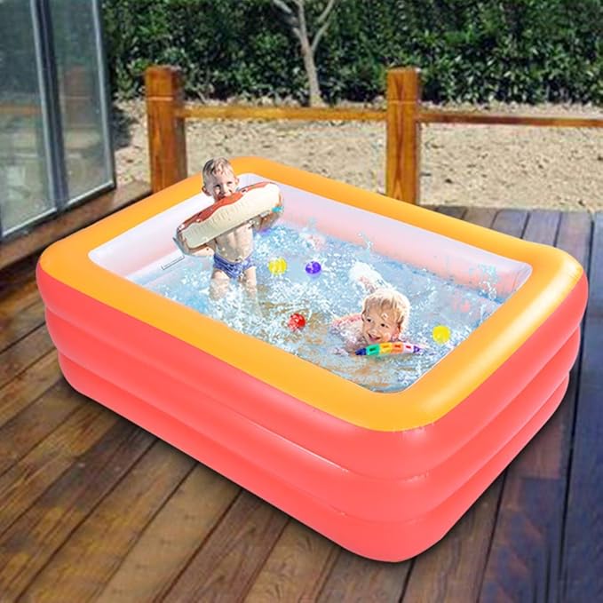 Inflatable Swimming Pool, 59" X 45" X 20" Kiddie Pools with Inflatable Soft Floor, Durable Blow Up Pools for Backyard, Garden or Indoor (Orange)