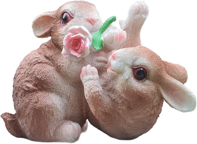 Garden Statues Bunny Decor Resin Flower Rabbit Figurine Cute Fairy Garden Decor Outdoor Statues for Patio Yard Porch Balcony Gifts for Women Mom Grandma Brown