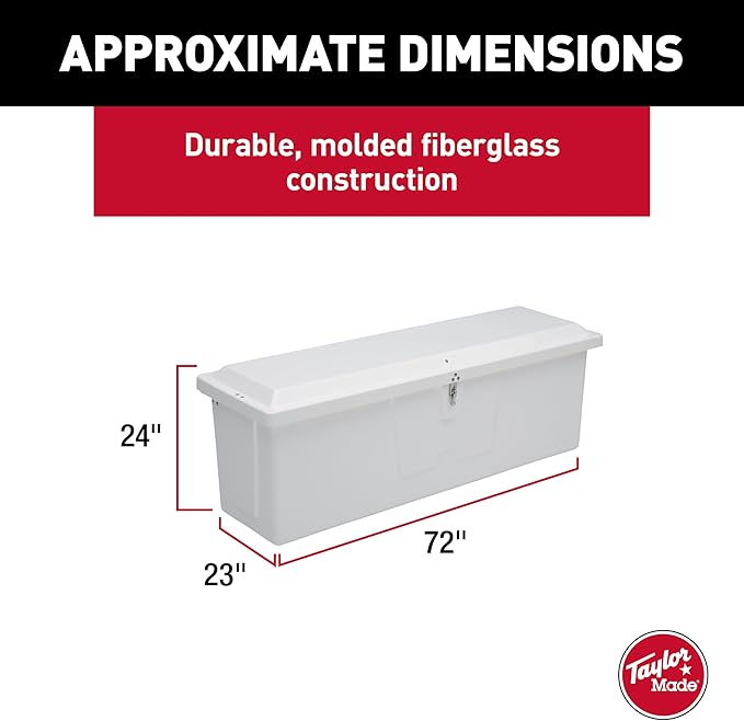 TAYLOR MADE PRODUCTS Stow 'N Go Medium Fiberglass Dock Box, White (24"H x 72"W x 23"D) – Fiberglass construction, UV gelcoat finish, stainless steel lockable latch and hardware – 2020108642