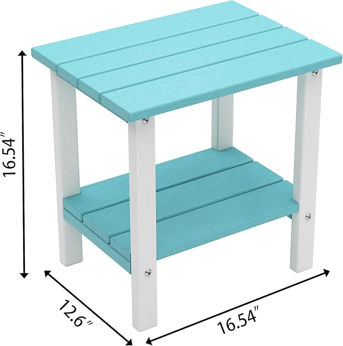 OTSUN Outdoor Side Table, 16 Inch Square Patio Table, All Weather Porch Table for Balcony, Backyard, Lawn, Indoor Outdoor Companion (Aruba Blue & White)
