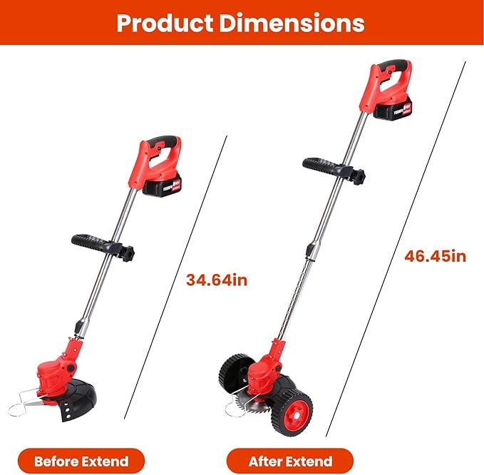 Cordless Weed Wacker, Battery Powered Weed Eater 3 in 1 Stringless Grass Trimmer with 3 Types Blades and 2Pcs 2.5 Ah Battery, Adjustable Length for Yard Lawns Garden (25 Blades, Wheels)