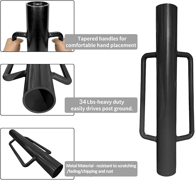 Fence Post Driver-34lb T Post Driver with Handles,Heavy Duty Post Pounder,Fence Stake Hammer,Metal Fence Post Hole Digger, Post Rammer for Installing Fences or Wooden Post