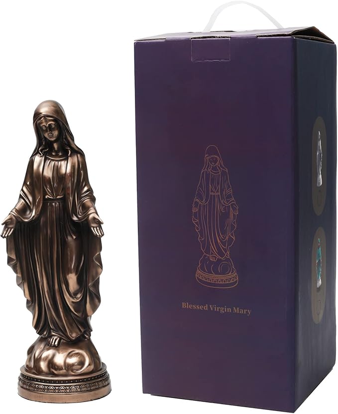 12 Inch Blessed Virgin Mary Decorative Figurine，Catholic Religious Gifts 12 Inch Resin Statue Figurine (Cold Cast Bronze)