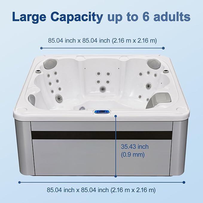 OCEAN FUTURE Hot Tub, 6 Person Indoor Outdoor Hot Tub Spa, Outdoor Spa 240V, Massage Tub with 35 Jets, LED Lighting, Headrests, Outdoor Spa 85" x 85"