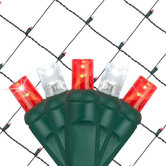SoftTwinkle Pulsing Net Twinkle Lights, Net Lights Outdoor Twinkling Christmas Lights, Green Wire (70 Lights, 4’ x 6’ Net, Red/Cool White)