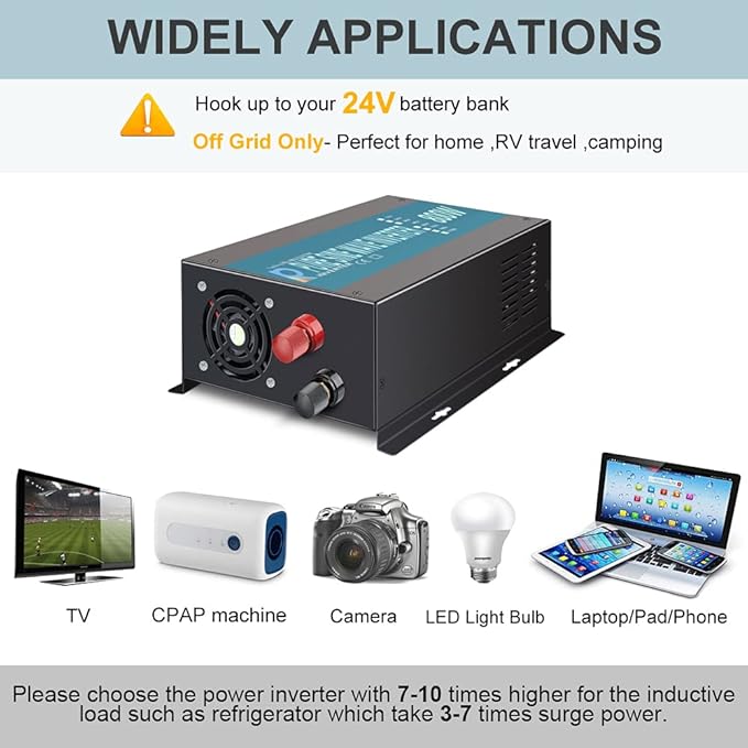 WZRELB Backup Power Off Grid Pure Sine Wave Inverter 800W 24Vdc to 120Vac 60Hz USA Outlets Power Converter, (RBP80024B1)